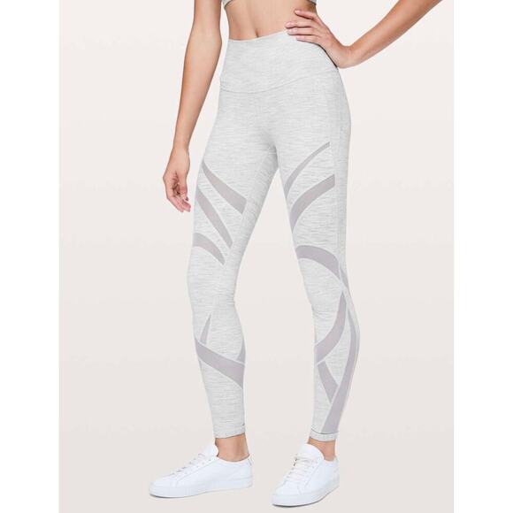 Lululemon Wunder Under High Rise Leggings Tight Mesh Ankle Heathered Gray Size 6 - Picture 1 of 12